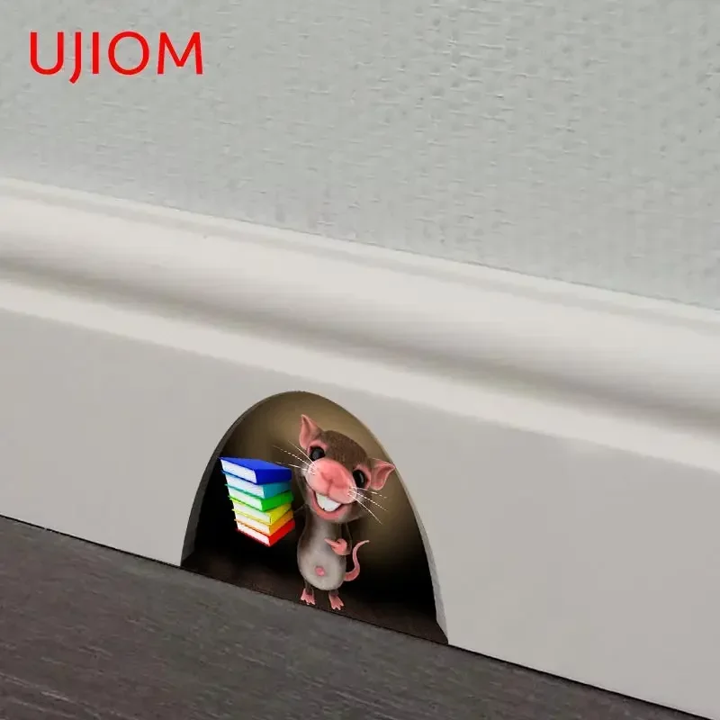 UJIOM Landscape Mouse Hole Library Furniture Stickers Kids Room Decor Waterproof Wall Sticker Bathroom Kitchen Decor Decal