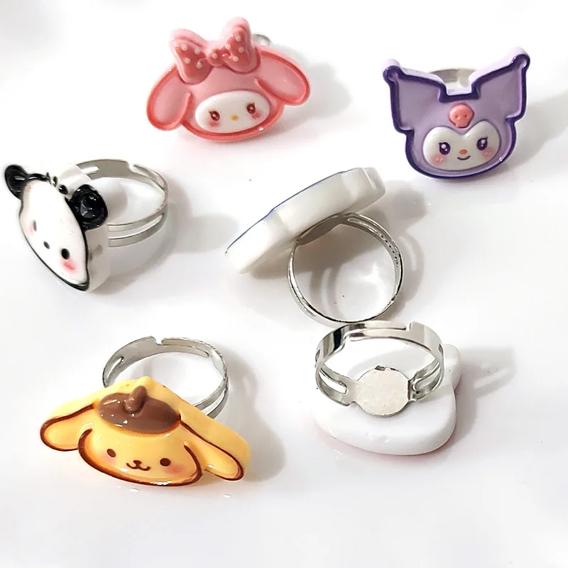 New Sanrio Hello Kitty Ring Anime Figure Kuromi Cinnamoroll My Melody Acrylic Transparent Ring Cartoon Fashion Resin Accessories