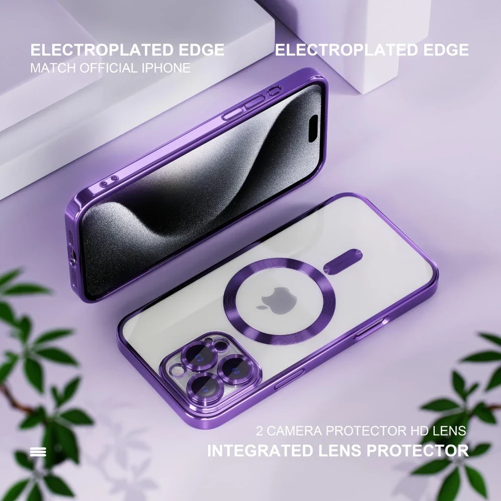 Nnbili luxo galvanizado magnético magsafe caso de carga sem fio para iphone16 pro max plus silicone à prova de choque capa ﻿