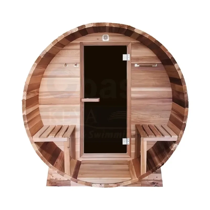 4 Person Wood Fired Barrel Sauna Outdoor Solid Wood Steam Room Hot Tub Combo Backyard Spa Heater Kit for Home Garden Use
