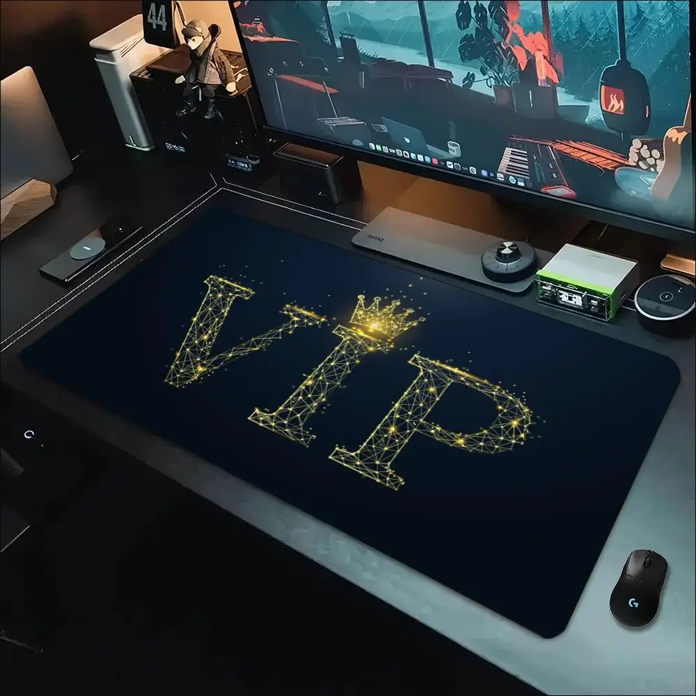 Luxury VIP Gold Diamond Crown Extra Large Gaming Mouse Pad XXL Desk Mat Non Slip Rubber Base Stitched Edge for Premium Setup
