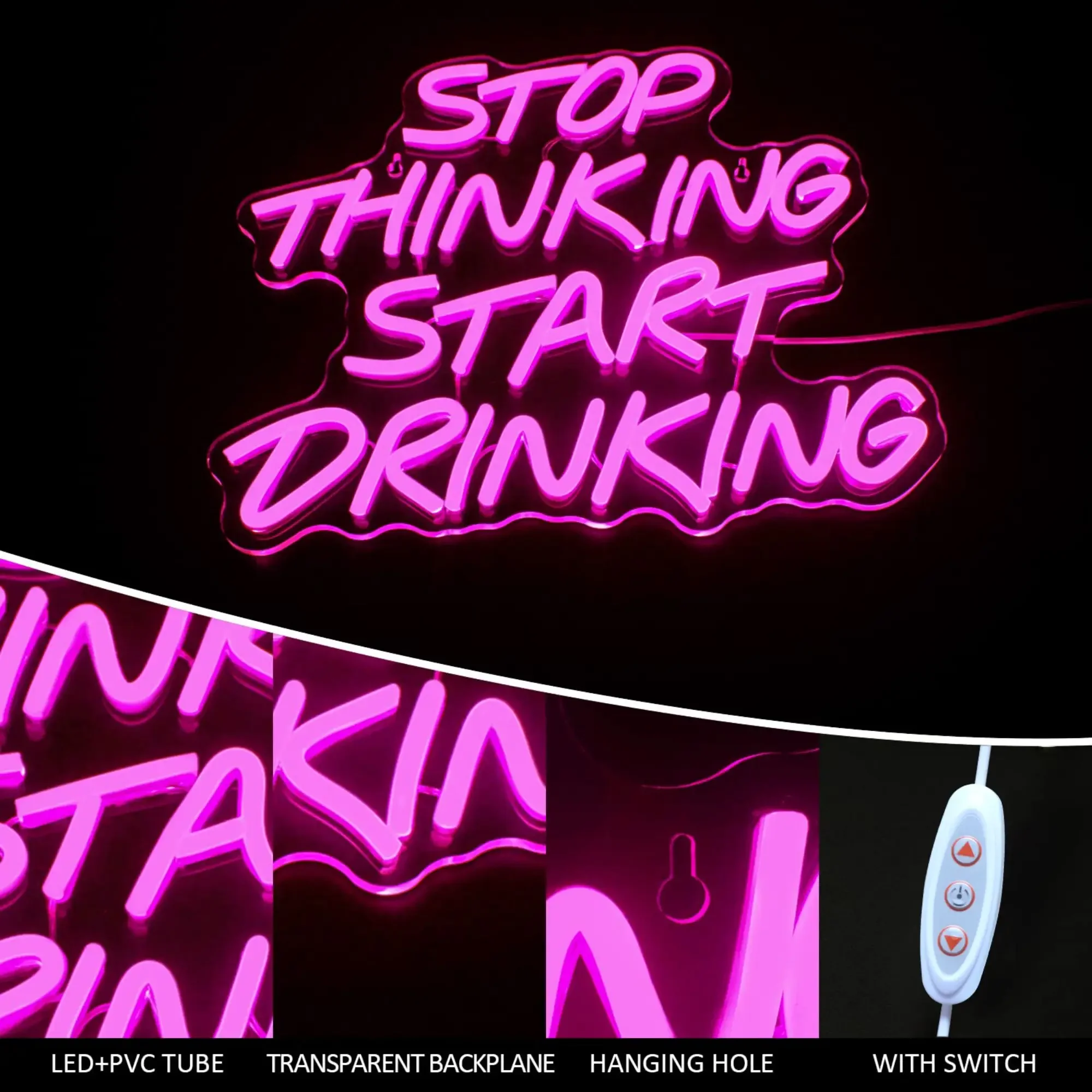 Stop Thinking Start Drinking Neon Light Signs for Wall Decor USB Powered Led Neon Sign for Home Bar/Party/Club/Pub Decor