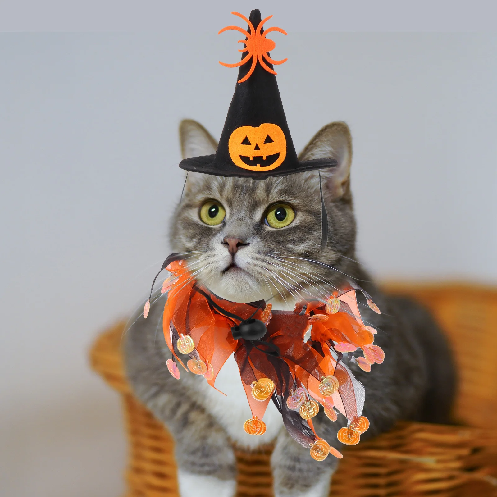 1 مجموعة هالوين القط قبعة و منديل الكرتون نمط قابل للتعديل لينة القطن الحيوانات الأليفة وشاح حزب حلي لوازم الحيوانات الأليفة الزخرفية