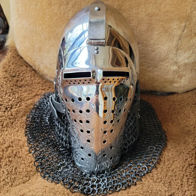 

Medieval Middle Helmet AS Stainless Steel Bascinet helmet with laser cut faceplate