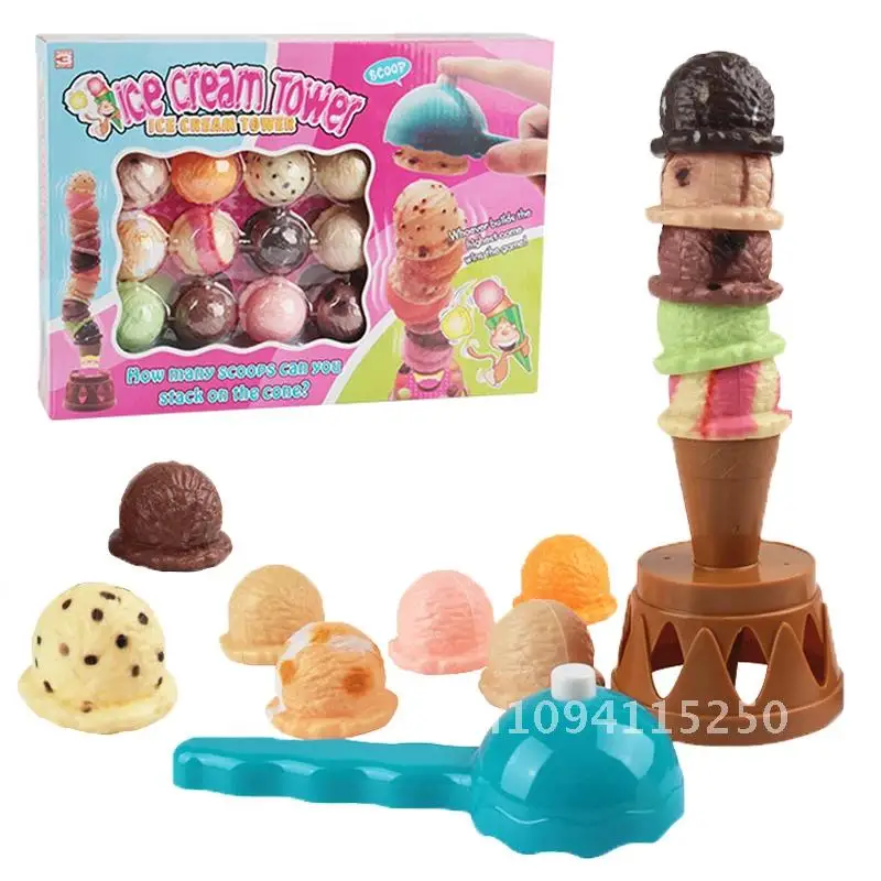 Children Ice Cream Stack Simulation Toys Balance Games Tower Food Montessori For Baby Kitchen Toy Pretend Educational Gifts