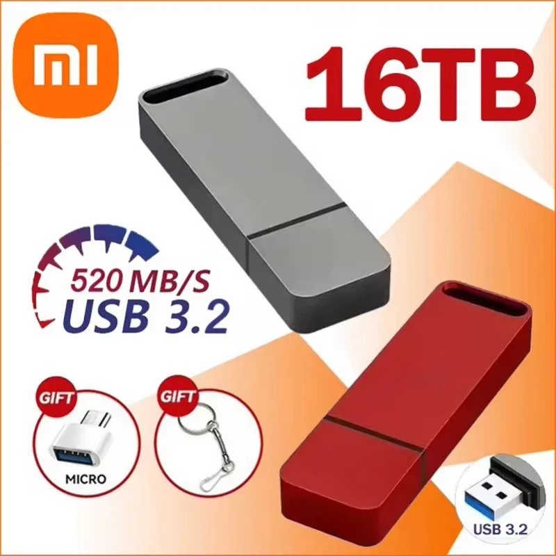 Флешка Xiaomi 16 ТБ Высокоскоростная передача USB 3.2 Металлический тип C U Флэш-накопитель Портативный мини-флешка Водонепроницаемый U-накопитель