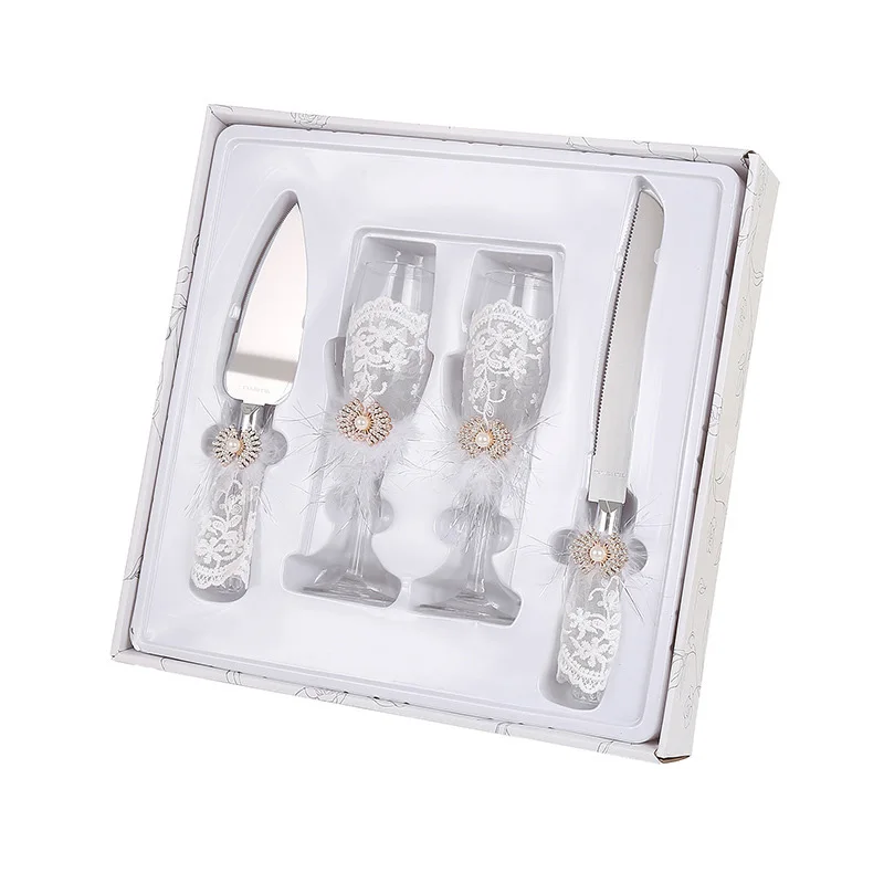 Bruiloft vierdelige set servies en glazen beker voor bruid en bruidegom Bruiloftsbenodigdheden voor banketten