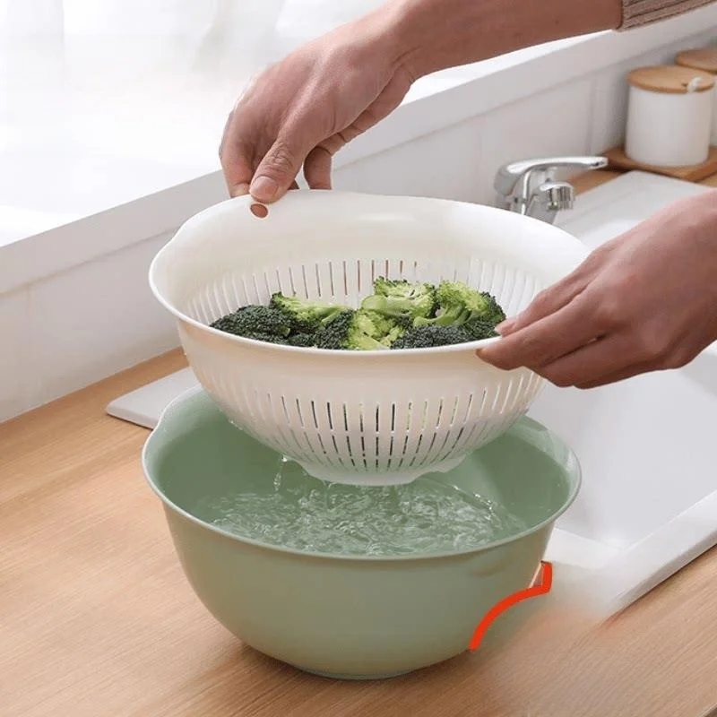 

2026 New Double Layer Plastic Drain Basket Kitchen Home Use Creative Rice Washing Basin Vegetable Washing Basin Fruit Basket