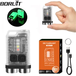 BORUiT V3 EDC Keychain LED Flashlight 900 Lumens Mini Torch Type-C Rechargeable Work Light With Magnet UV Camping Pocket Lantern