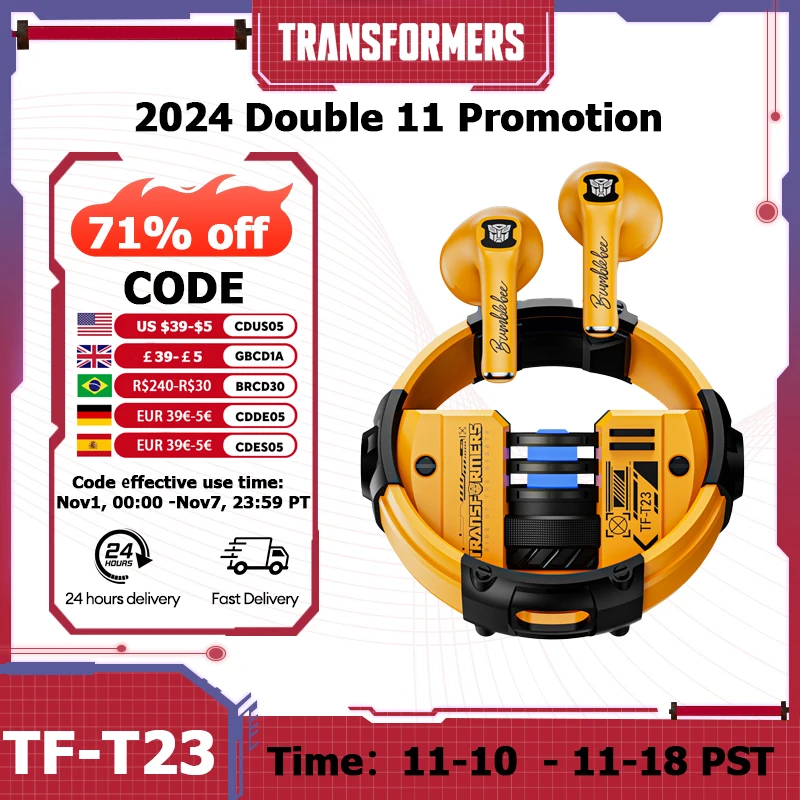 

Original TRANSFORMERS TF-T23 TWS Bluetooth 5.4 Gaming Earphones Headphones Music Dual Mode Earbuds Choice High Quality