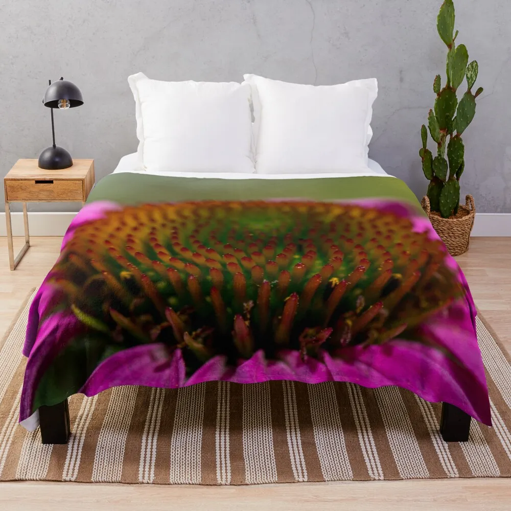 Hot Pink Coneflower Macro Throw Blanket Luxury Brand Bed linens Softest Giant Sofa Blankets