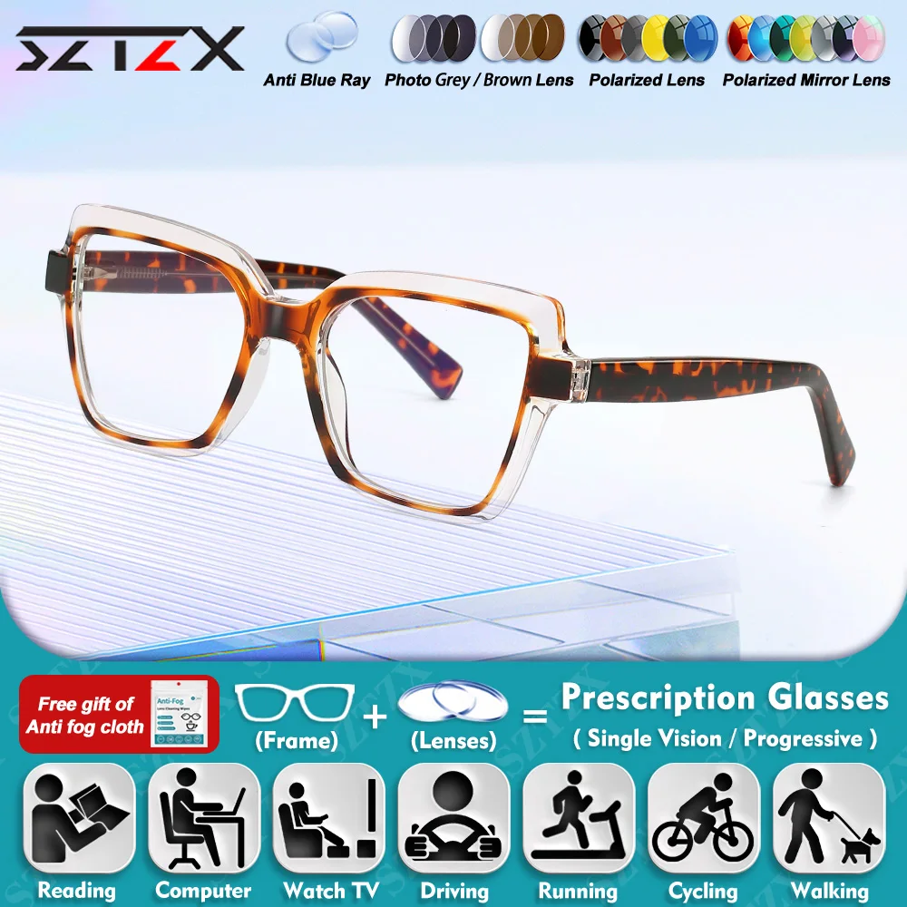 

SZTZX Simple Women Round Design Photochromic Myopia Prescription Glasses Small Frame Anti Blue Light Progressive Reading Eyeware