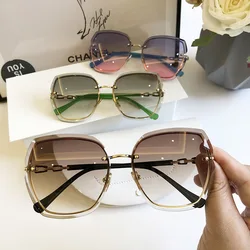 Lunettes de soleil carrées sans monture pour femmes, nuances vintage, lunettes roses pour femmes, marque de créateur, lunettes de soleil à la mode, 2023