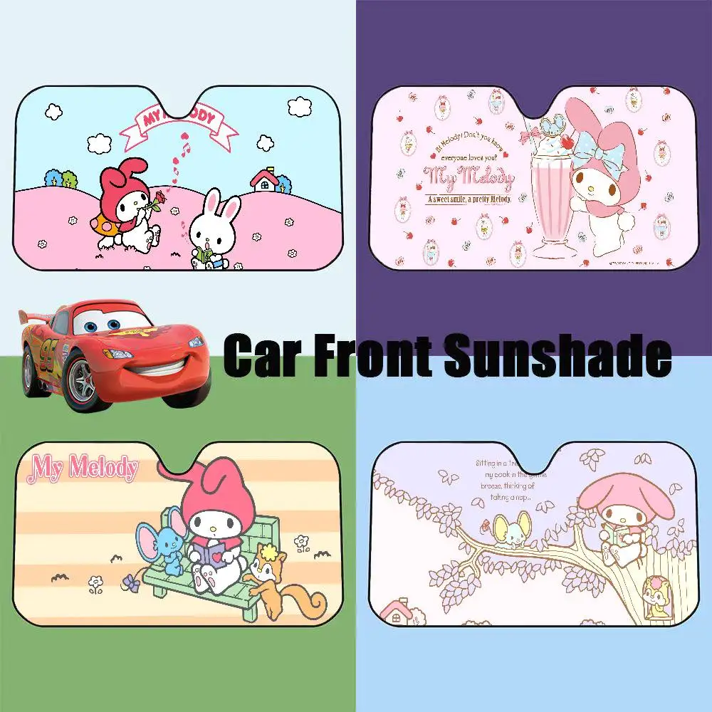 

Автомобильный солнцезащитный козырек Cute My Melody, защита переднего лобового стекла, складной солнцезащитный козырек, устойчивый к ультрафиолетовому излучению, автомобильные аксессуары