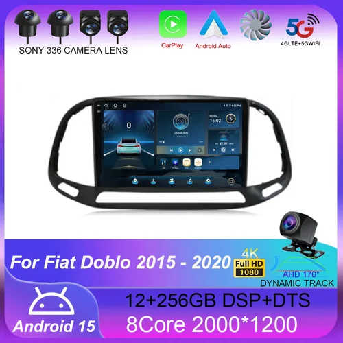 Imagen 1 del producto Android 15 para Fiat Doblo 2015 2016 2017 2018 2019 2020 GPS Radio de coche reproductor de vídeo Multimedia navegación estéreo Wifi 360 cámara