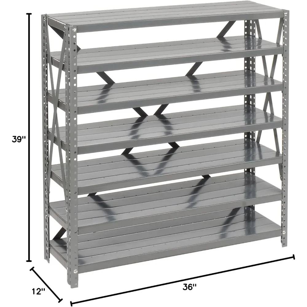 Rak Penyimpanan Baja 7 Tingkat dengan 24 Tempat Penyimpanan Plastik, Abu-abu dan Kuning, Lebar 36 x Dalam 12 x Tinggi 39, Kekuatan Industri, Berat
