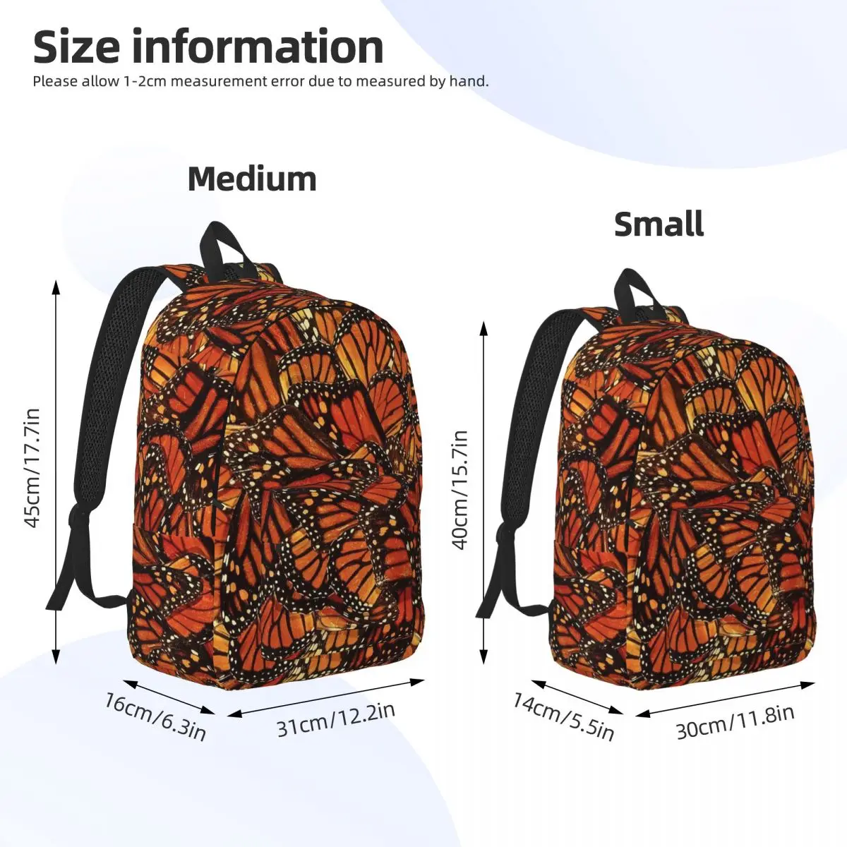 Orange Monarch Butterfly Backpack Daypack Large Capacity Kids BookBag School Bag Shoulder Bags for Men Women
