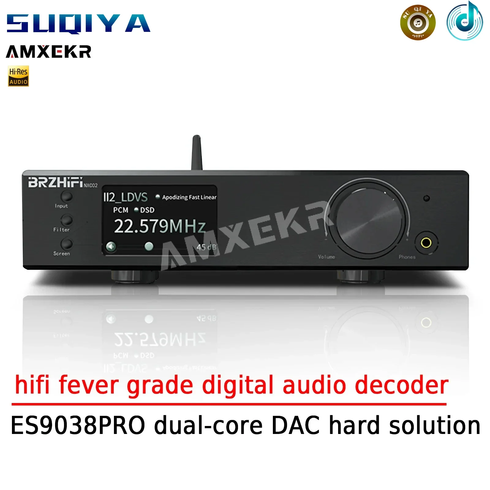 

AMXEKR ES9038PRO Dual Core Digital Audio Decoder Hifi Fever Grade DAC Hard Decode DSD512 Bluetooth LDAC