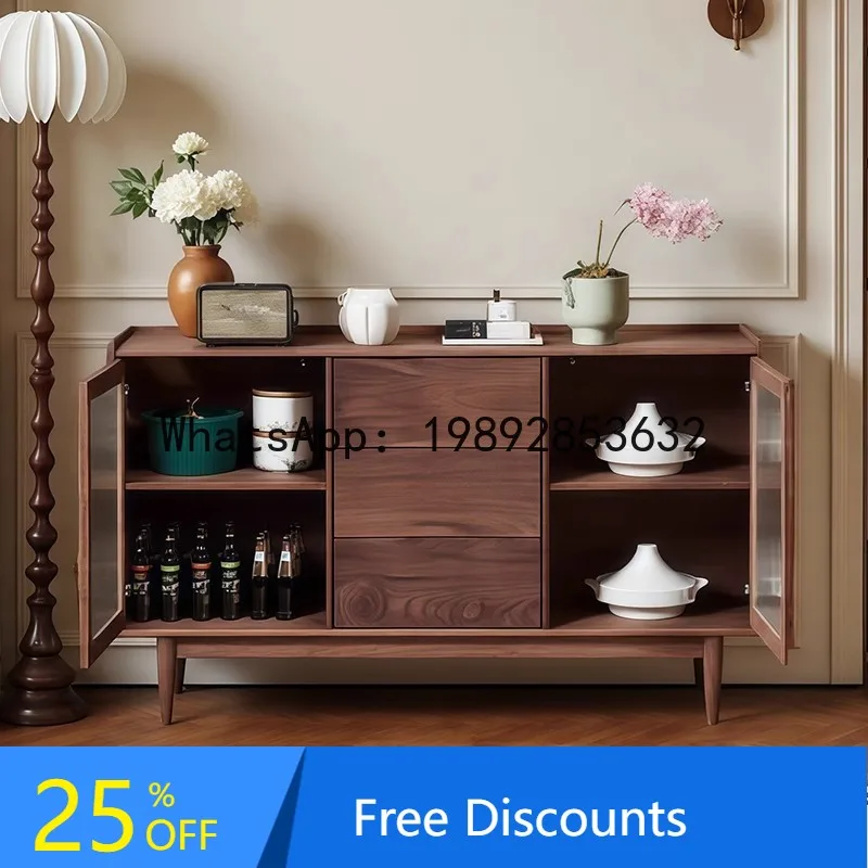 

YFY Wabi-Sabi Style Vintage Solid Wood Sideboard Living Room Wall-Mounted Integrated Storage Tea Cabinet Wine Cabinet