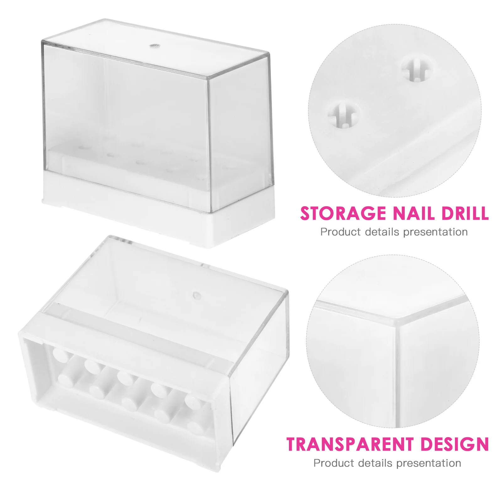 

2Pcs Nail Drill Bit Organizer Transparent Storage Case Durable Plastic Holder for Salon Home Nail Art Practice Training