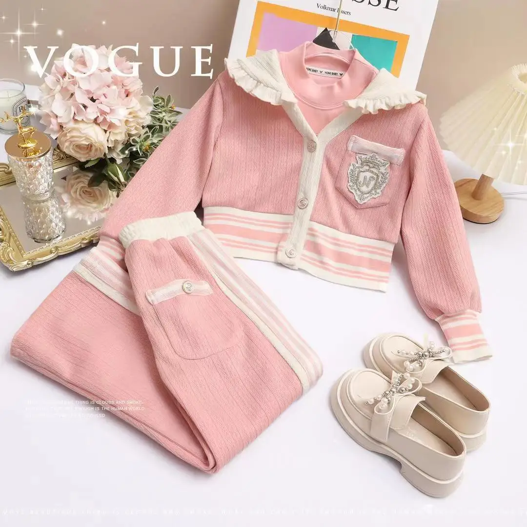 Girls Spring And Autumn Season Set New Fashion Girls Little Fresh Knitted Top Children\'s Clothing Small Fragrance Two Piece Set