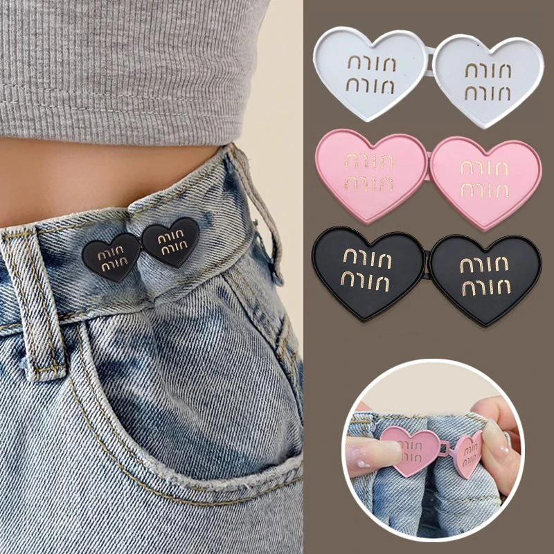 2Pcs Heart Shaped Adjustable Jean Button Waist Buckle Snap Pants Buckle Extender Replacement Jeans Button Attacher Pins