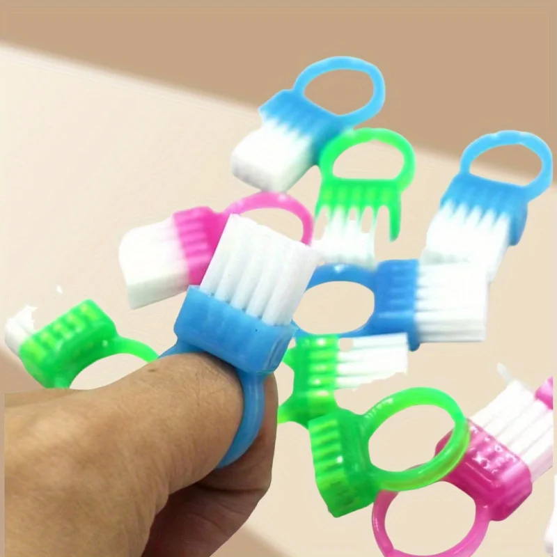 10Pc Mini Ring Brush Set Finger Grip Multi-Color Dust Cleaner Nail Care Tools Pink Blue Green for Home Salon