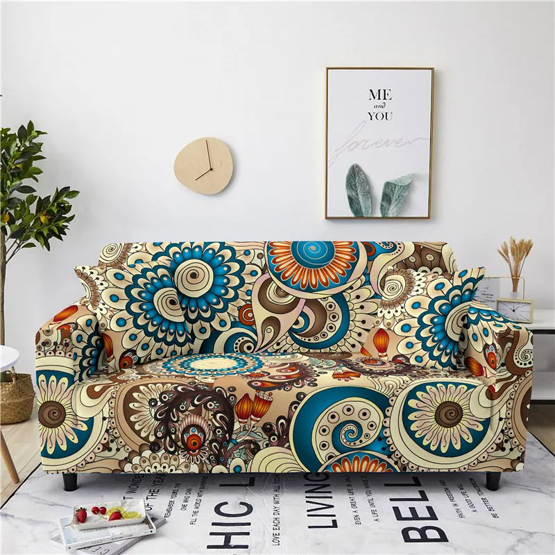 Bohemian Mandala Printed Stretch Couch Covers Slipcovers Ethnic Flowers Sofa Cover Protector 1/2/3/4 Seaters Fundas Para Sofás