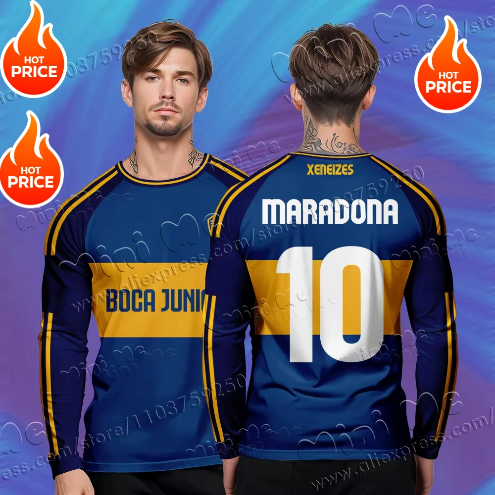 2025 New Maradona Boca Juniors Football Shirt Long T-shirt Summer Breathable Sportswear Top Men's and Women's Training Clothes