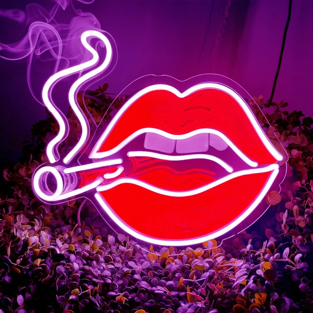 Smoking Lips Neon Sign Custom Men Cave Room Club Waterproof Neon Signs Light Bar Art Wall Decor LED Light Party Decoration