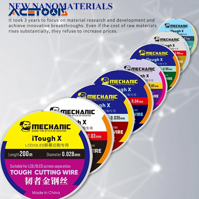 

MECHANIC iTough X High Hardness Special Diamond Wire Cutting Line for Mobile Phone LCD/OLED Screen Separation 0.028mm--0.1mm