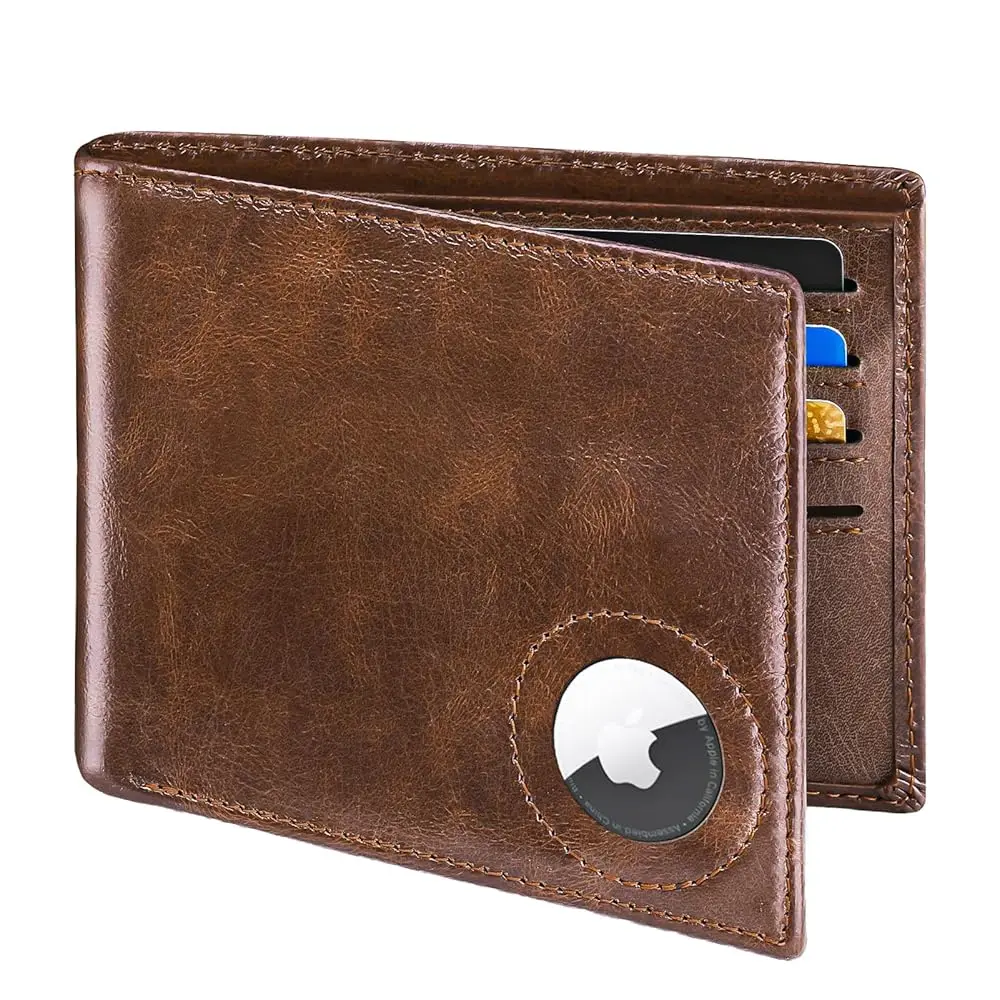 

Free ShippingSlim Leather Wallet for Men Airtag Hidden, Large Bifold Mens Wallet RFID Blocking with ID Windows, Credit Card Hold