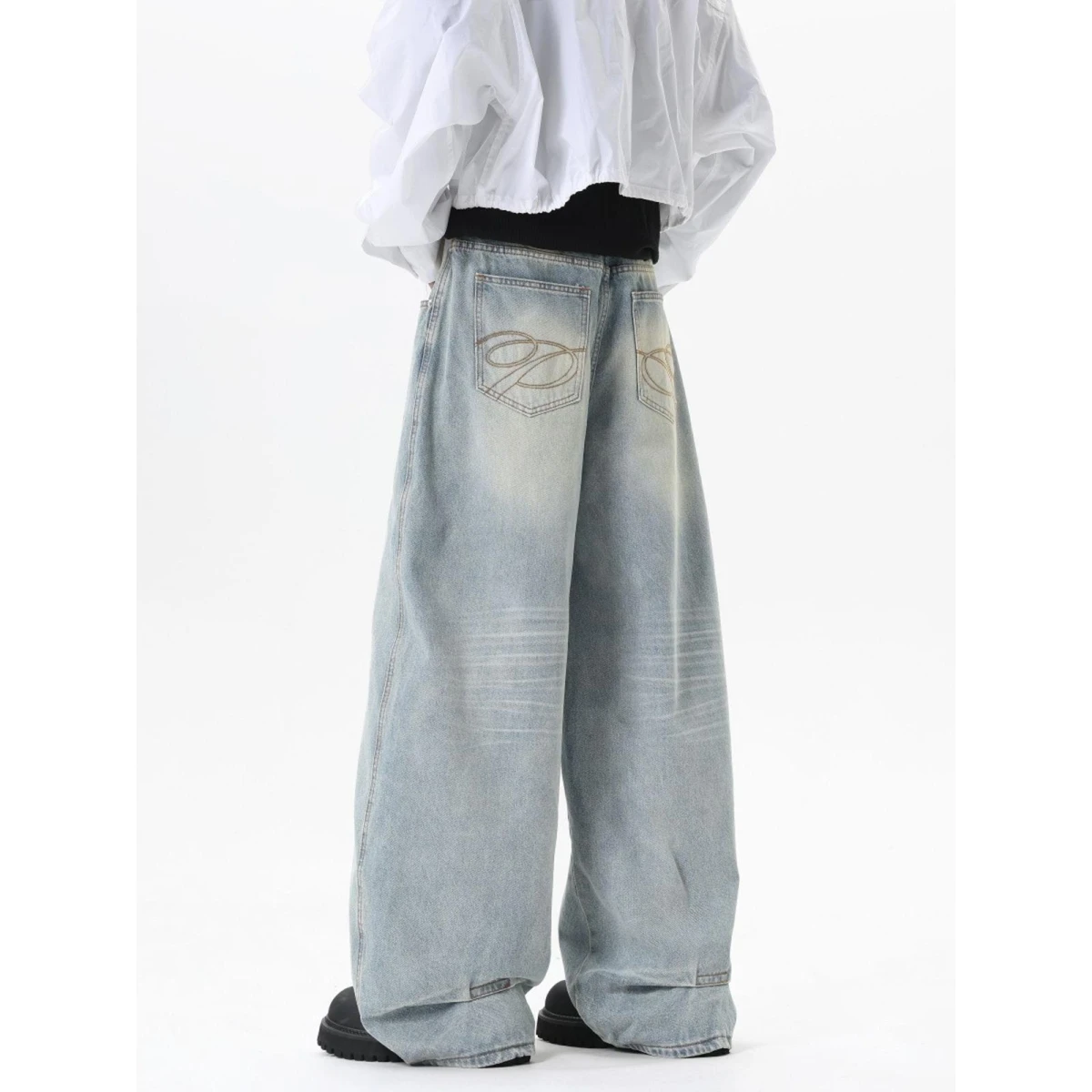 

High Street Versatile Knife Jeans Men's Loose Fit American Waed Long Trousers Trendy Brand Haome Loose Vintage Jeans