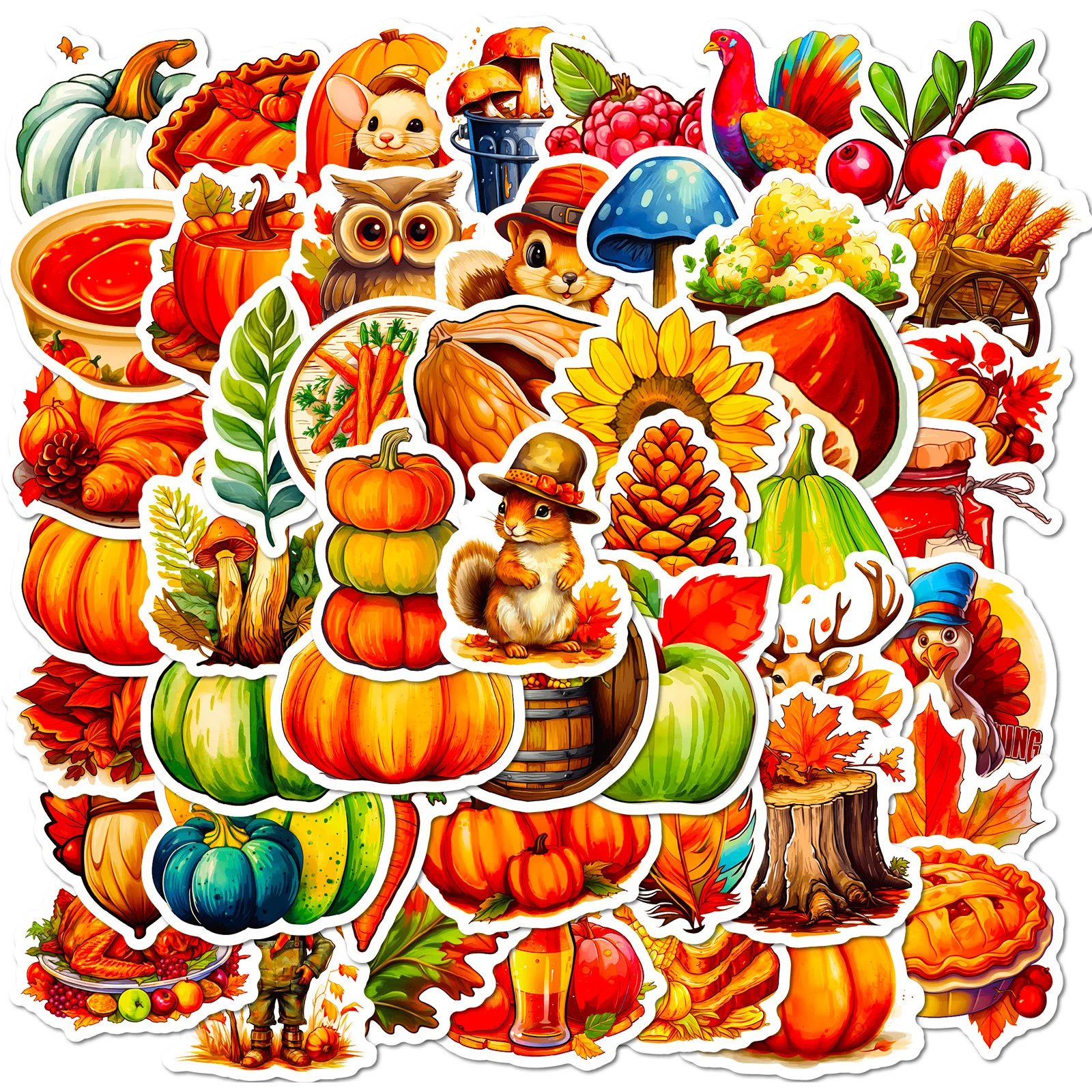 500pcs Thanksgiving Day Turkey Pumpkin Squirrel Cartoon Sticker DIY Laptop Luggage Skateboard Graffiti Decals Fun for Kid Toys