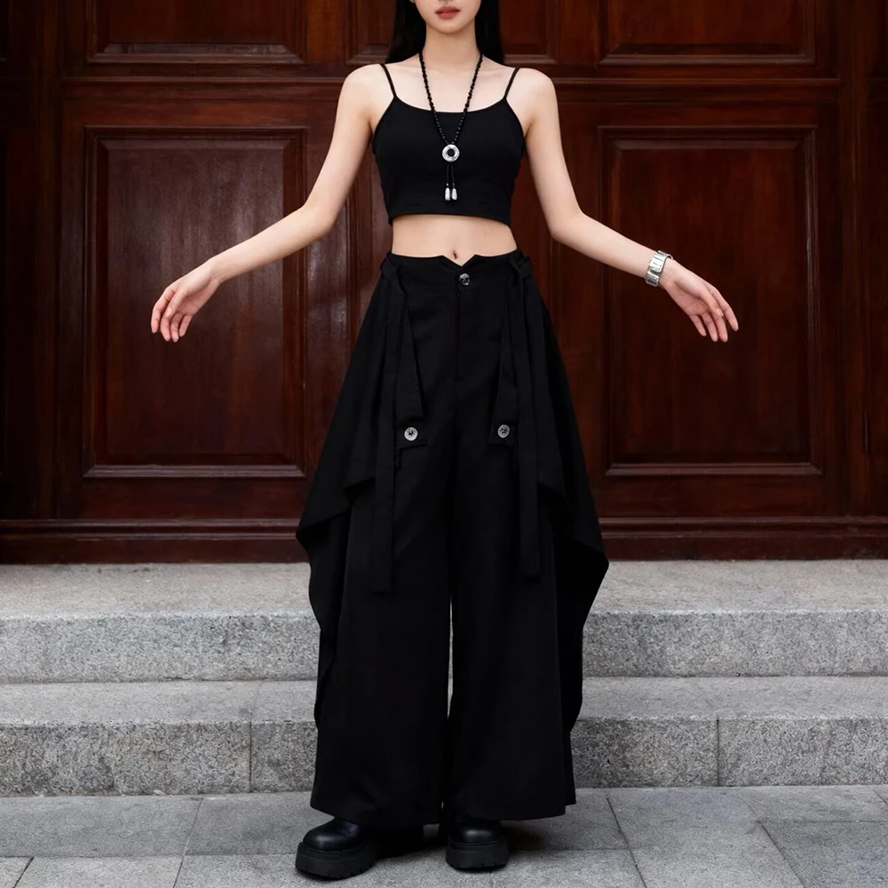 Gothic Dark Irregular Patchwork Skirt Pants Genderless Streetwear Fashion Designer Japanese Soft Casual Wide Leg Pants Unisex