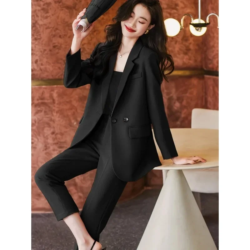 Koffie Roze Zwarte Vrouwen Broek Pak Office Dames Zakelijke Werkkleding Formele 2 Delige Set Dames Losse Jas Blazer En Broek