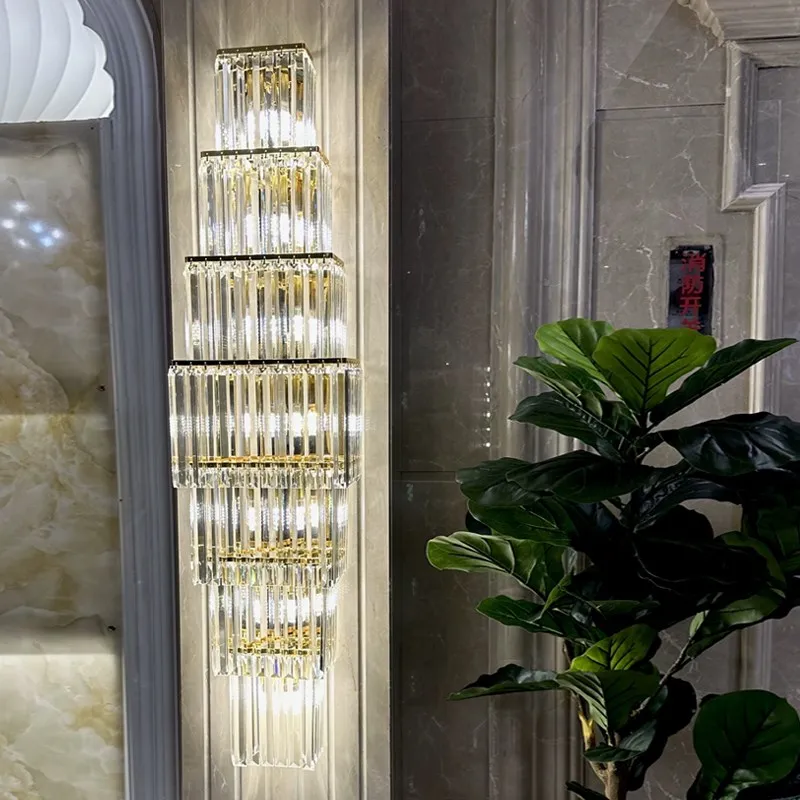 الفاخرة فندق اللوبي كبير كبير كريستال الجدار مصباح لقاعة النادي فيلا غرفة المعيشة مكتب مأدبة تركيبات الإضاءة الداخلية ديكور #5