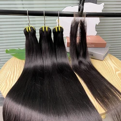 Mechones rectos con cierre de encaje Invisible 2x6 HD, cabello humano de Color Natural, extensiones de cabello crudo vietnamita para mujeres