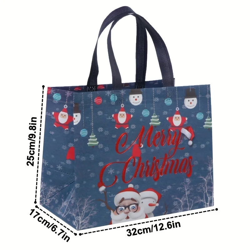 4/6PCS Large Capacity Christmas Tote Bag Portable Folding Reusable Christmas Gift Packaging Bag Foil Stamping Xmas Non-Woven Bag