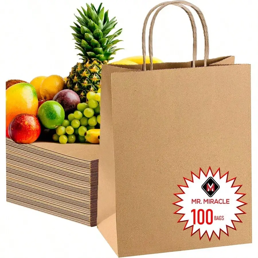 

Бумажные пакеты для продуктов WSXC 57 Lb с ручками, 50 штук, 12 x 17 x 7 дюймов – прочные, многоразовые и экологичные пакеты для покупок