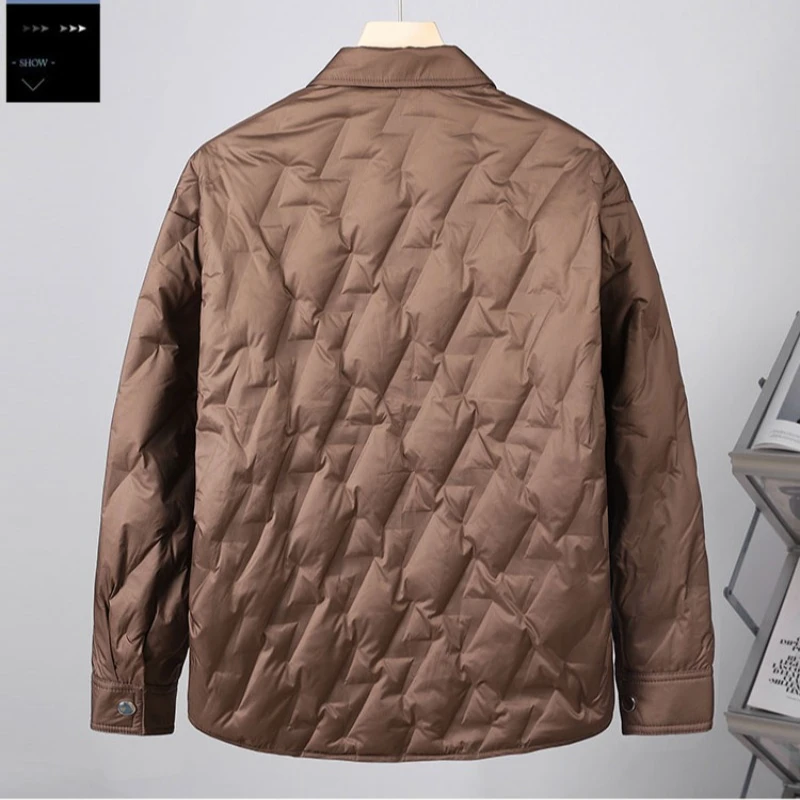 Korean Diamond Grid Pattern Men's Down Jacket Winter Thick Keep Warm Down Coats Solid Color Casual Down Jackets Men Clothing