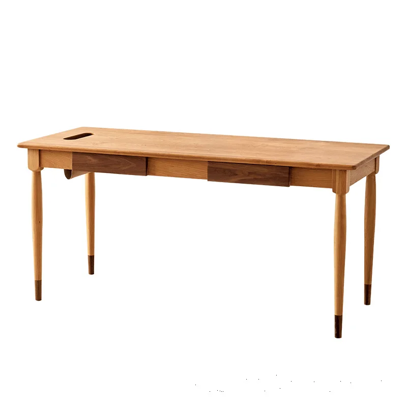 

Erhei Wood Industry/Shake Table] Nordic Japanese Double Desk Dining Table Solid Wood Cherry Wood Black Walnut Computer Desk