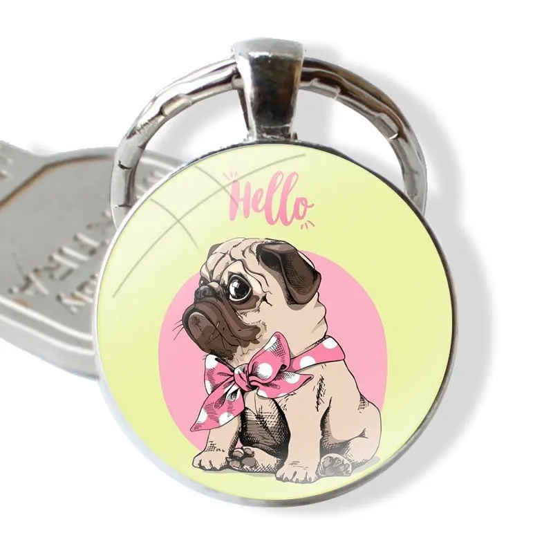 glass cabochon keychain Car key chain Charms keychains Gifts Accessories Phone Shell Covers French English Bulldog