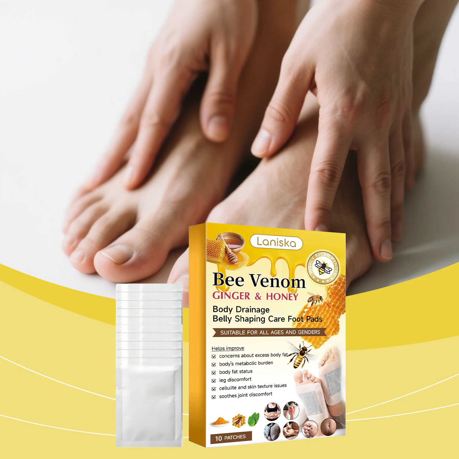 Bee Venom Ginger Foot Patches Gentle Care, Softens & Smoothes Feet While Hydrating. Daily Foot Repair for Healthy, Silky Soles.