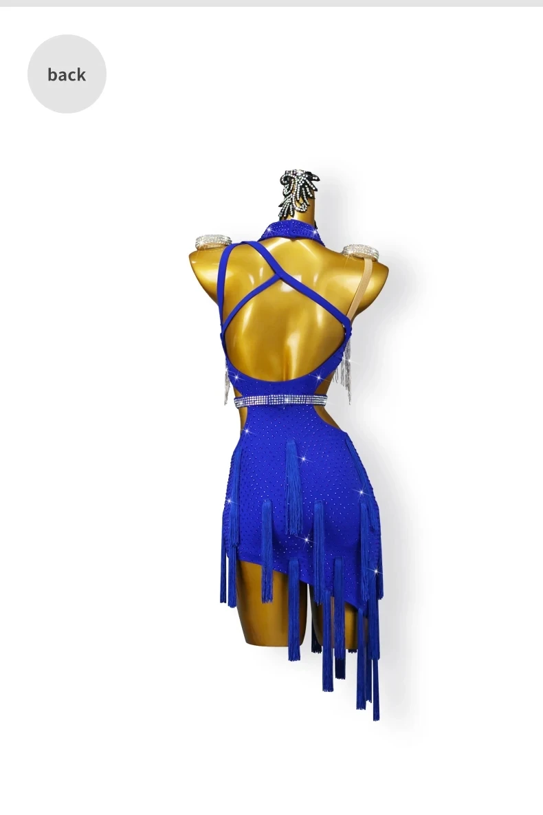 Blaues Latein-Tanzkleid, Damen-Trainingskleidung, Tanzbekleidung, sexy Rock, Ball-Wettkampfanzug, elegantes Partykostüm, Sportbekleidung. – Detail 10