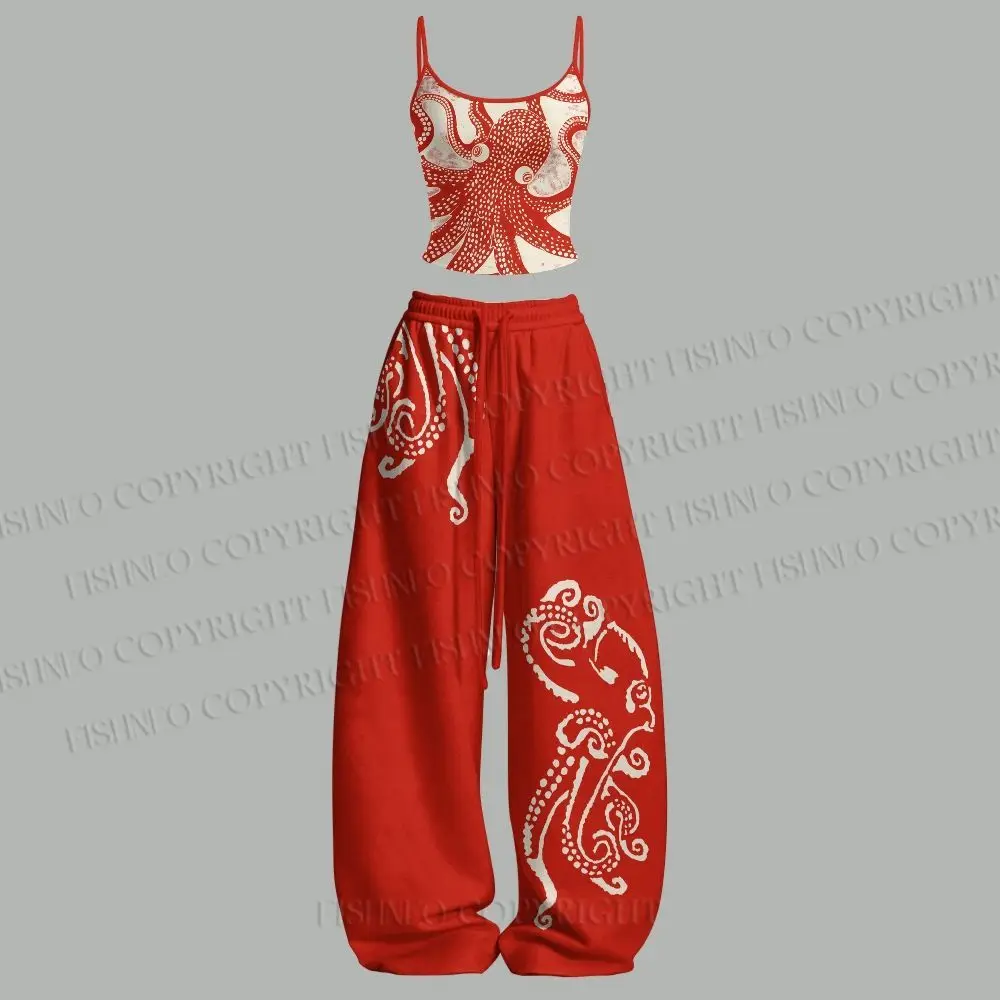 Octopus Top Elasticated Trousers Two Piece Set Outfit Yoga Fitness Women Suit