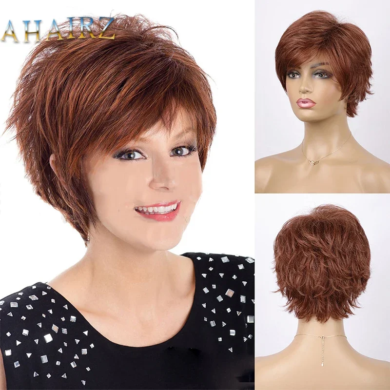 

Short Pixie Cut Synthetic Wig for Women Ombre Wine Red Wigs with Bangs Daily/Party Heat Resistant Hair