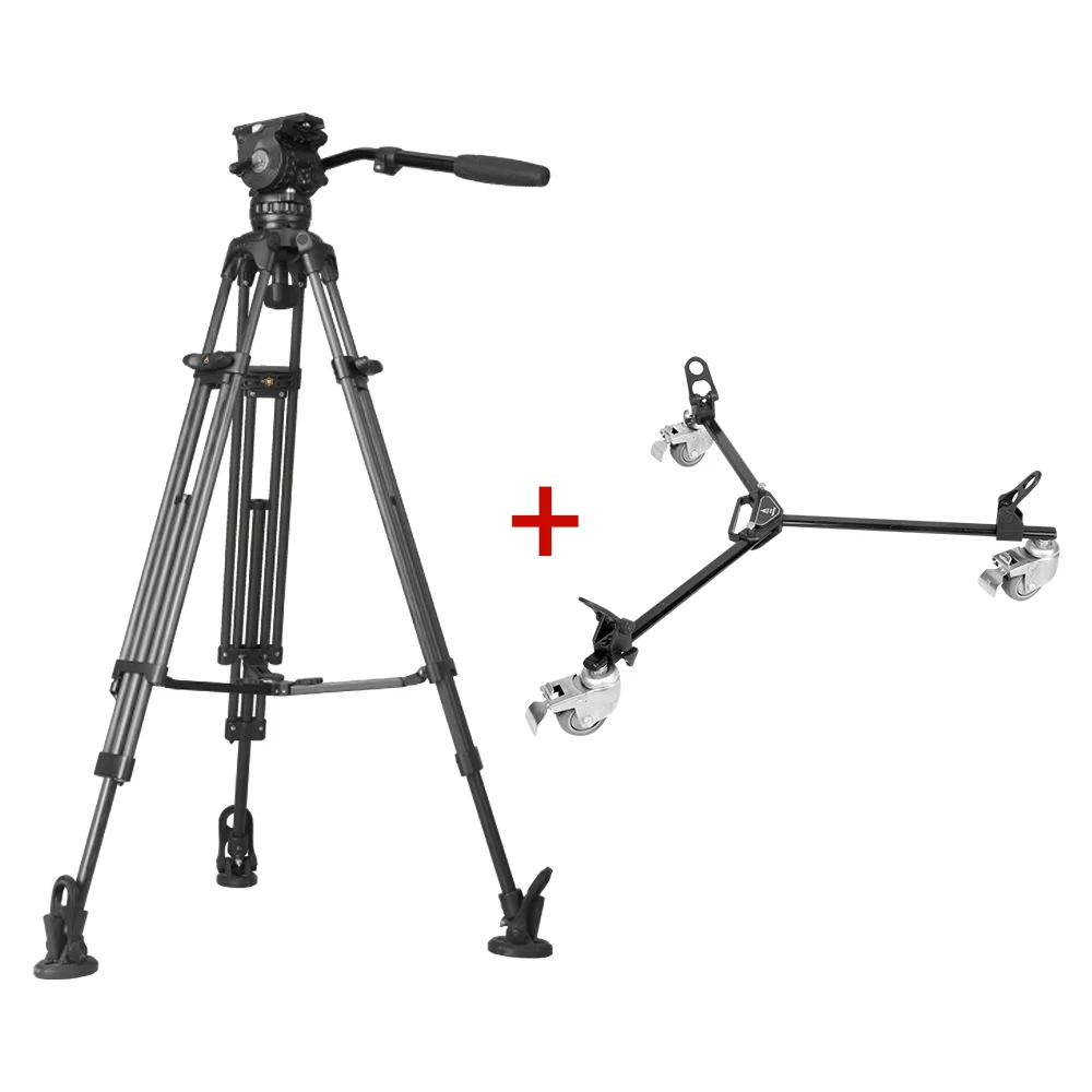 E-IMAGE EG06C2DK Professional carbon fiber Video tripod with Fluid head with dolly kit