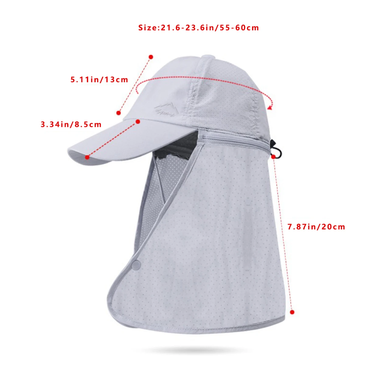 Detachable Quick Drying Baseball Cap for Men Outdoor Hiking Golf Sun Hat, Face Mask Neck Flap Fishing Hats, UPF 50+ Adjustment