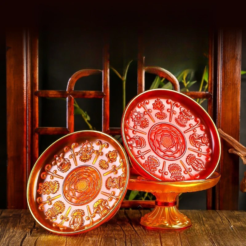 

Cz imitation glazed buddha fruit plastic red offering plate for home buddha fruit offering fruit plate